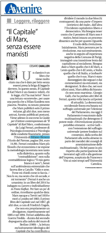 Eccovi l'articolo di Cesare Cavalleri uscito il 20 Maggio su l'"Avvenire"