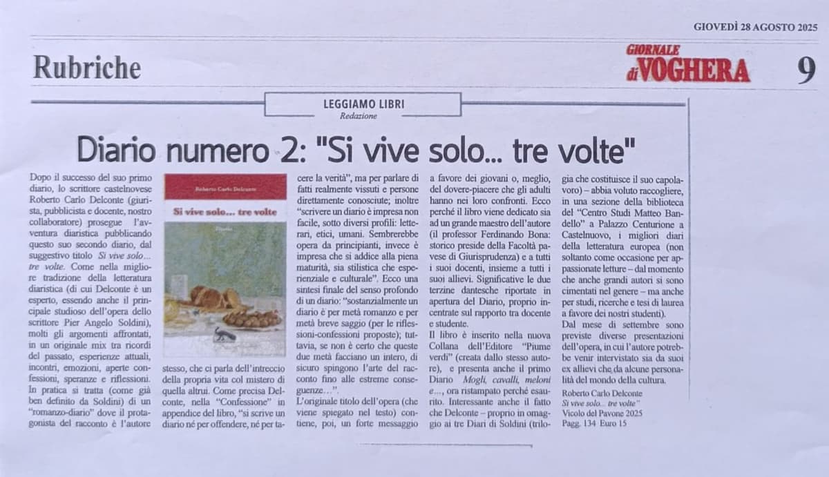 "Si vive solo... tre volte" sul Giornale di Voghera